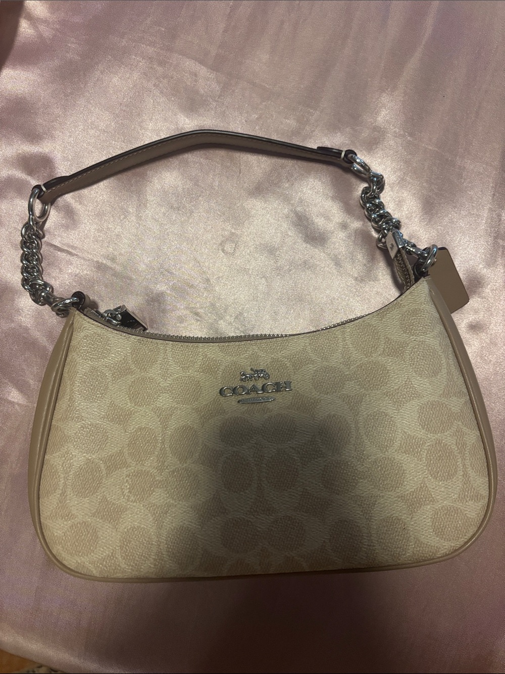 Coach Signature Canvas Shoulder Bag in Beige and Tan